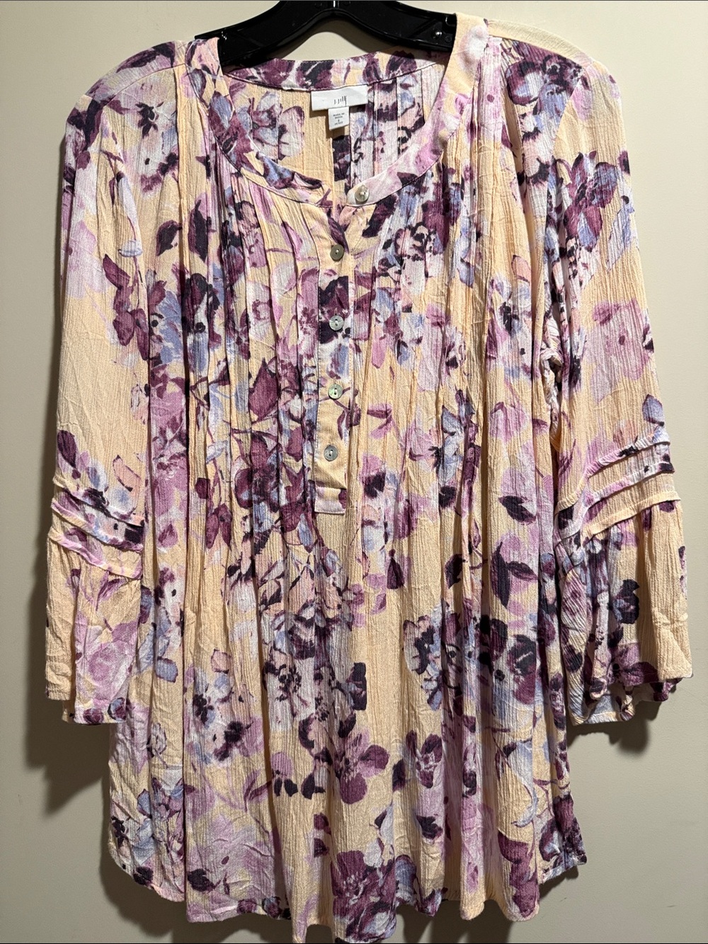J. Jill Cream Tunic with Purple Floral Print